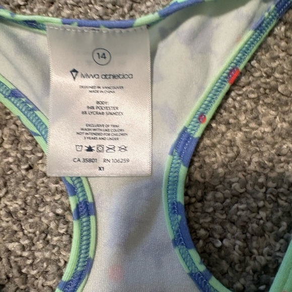 Ivivva by Lululemon Racerback Summer Athletic Green FloralTank Top Girls Size 14 - Picture 2 of 7